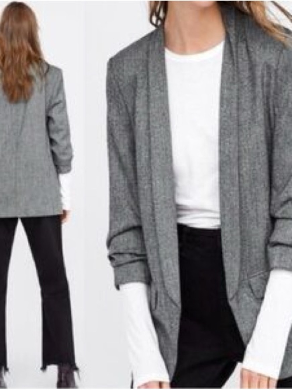 Zara Gray Open-Front Draped Blazer